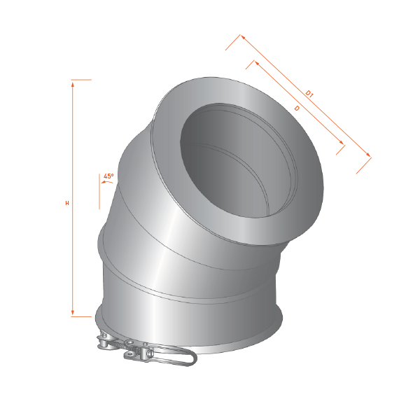 Coude à 45° fumisterie cheminée double paroi isolé