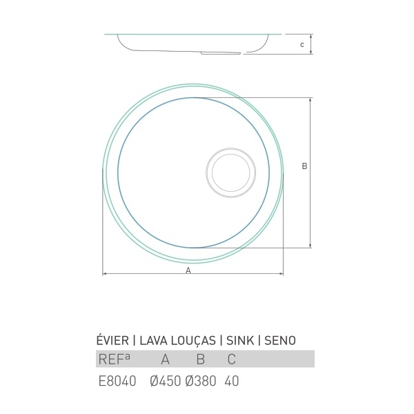 Évier inox rond à encastrer MODERNE 1 bac Ø45 X 4