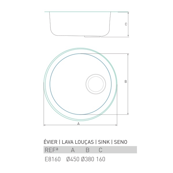 Évier inox rond à encastrer MODERNE 1 bac Ø45 X 16