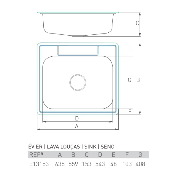 Évier à encastrer ONYX inox 1 bac 60 X 55