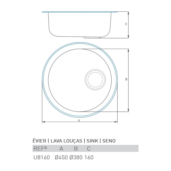 Évier rond sous plan QUARTZ 1 bac Ø38