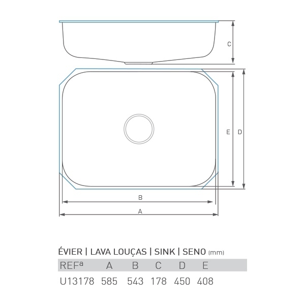 Évier inox sous plan CITRINE 1 bac 58 X 45