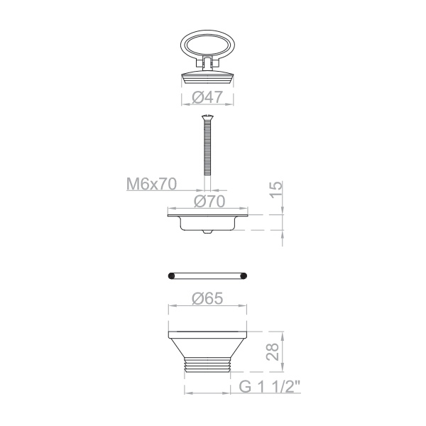 Bonde bouchon plastique pour évier de cuisine Ø 70 mm