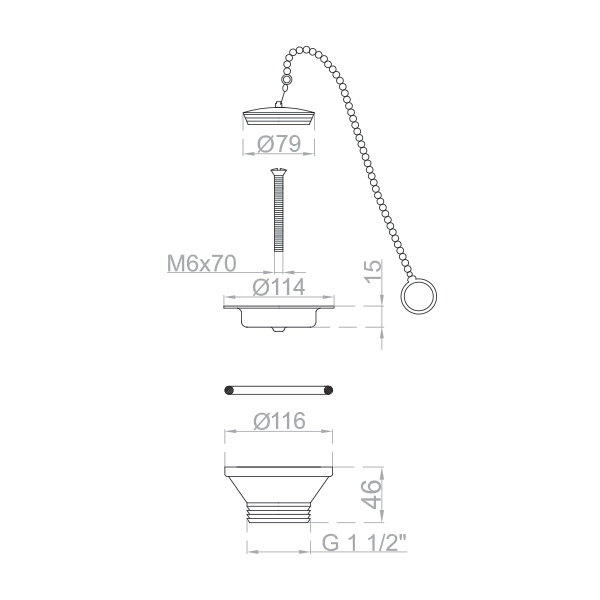 Bonde pour evier cuisine avec chaine sécurité Ø 115 mm