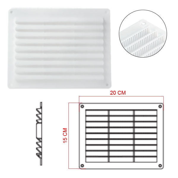 Grille de ventilation rectangulaire en PVC blanc à clipser