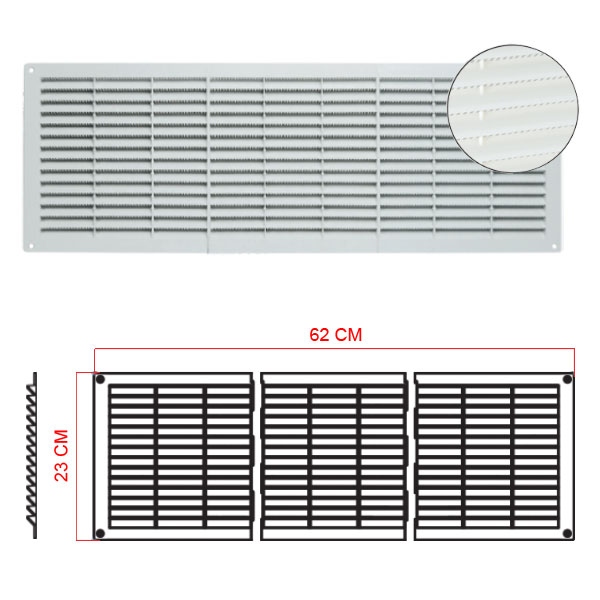 Grille polypropylène rectangulaire d'aération et ventilation 15x20